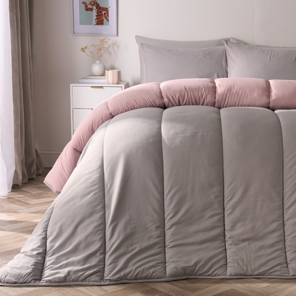 OHS Coverless 10.5 Duvet & Pillowcase, Blush/Silver - King>