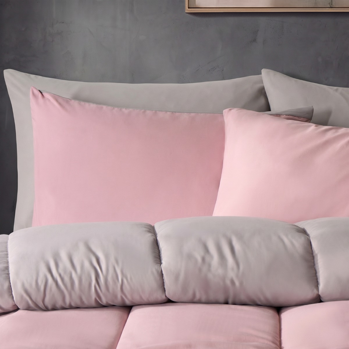 OHS Coverless 10.5 Tog Reversible Duvet & Pillowcase, Blush/Silver - Single>