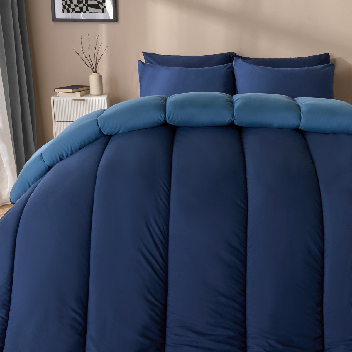 OHS Coverless 10.5 Tog Reversible Duvet & Pillowcase - Navy/Blue>