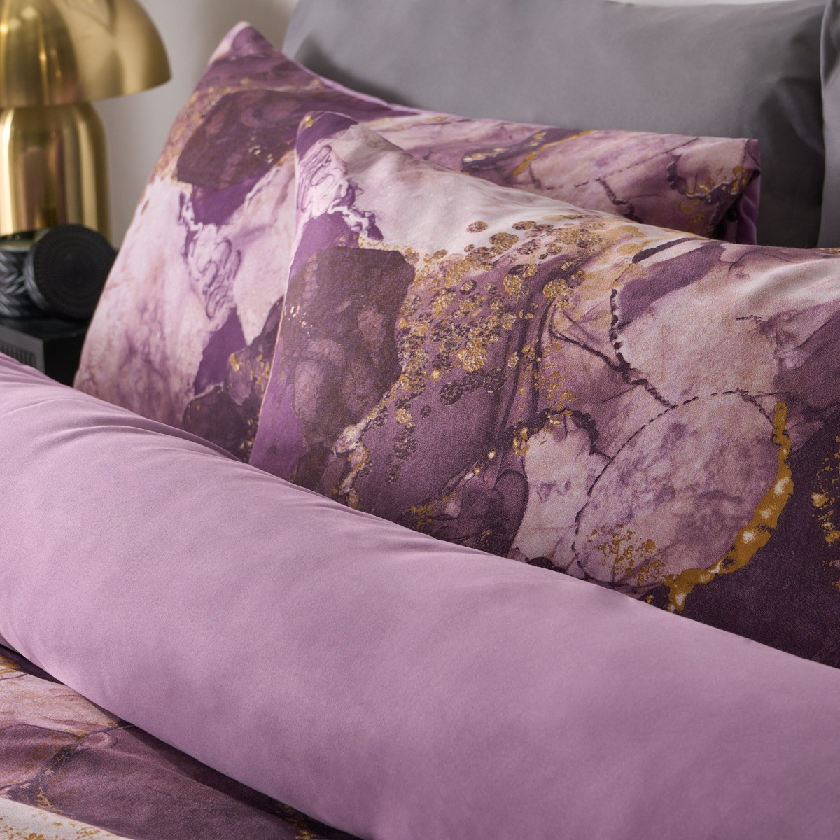 OHS Marble Print Duvet Set - Purple>