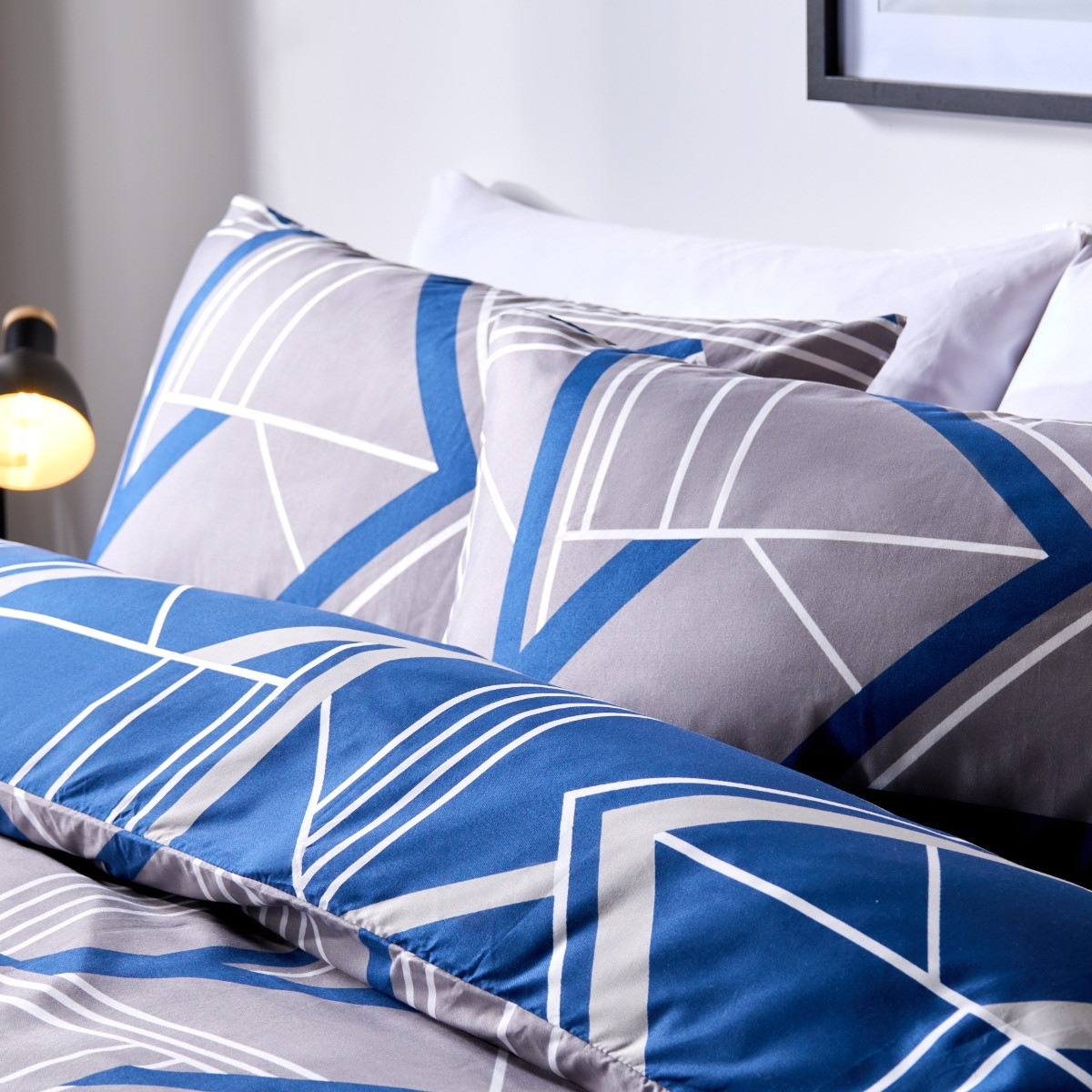 OHS Geometric Print Reversible Duvet Set, Grey - Single>