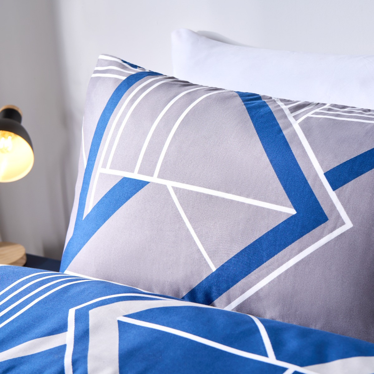 OHS Abstract Geometric Print Reversible Duvet Set, Grey - Double>