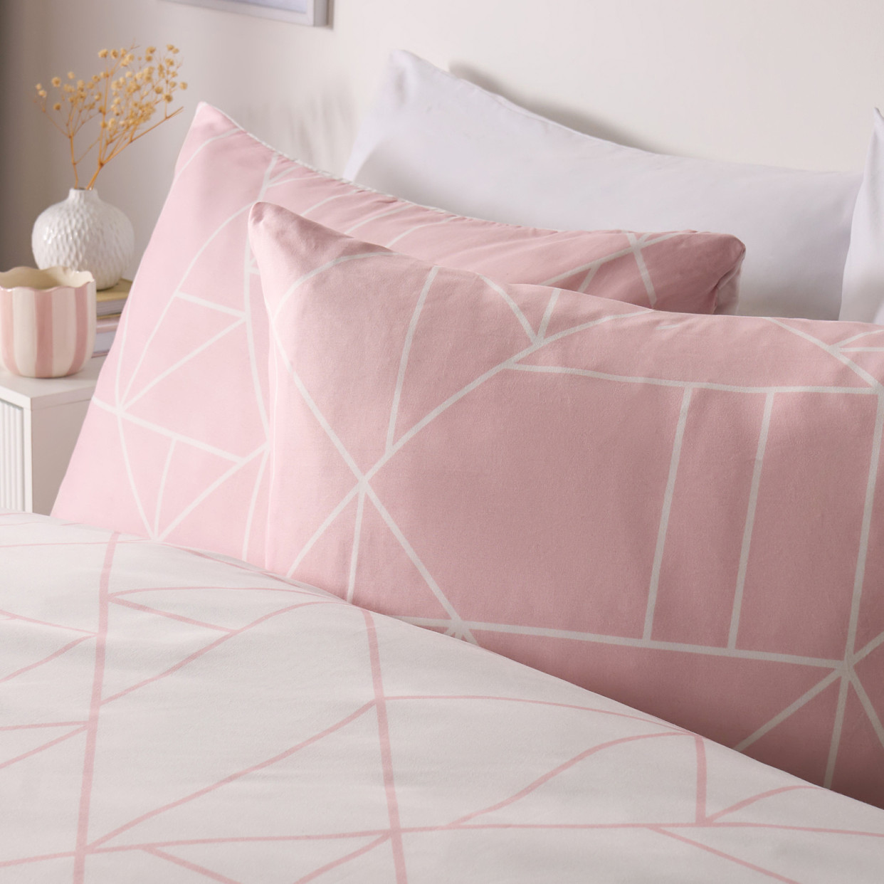 OHS Geometric Print Duvet Cover Set, Blush - King >