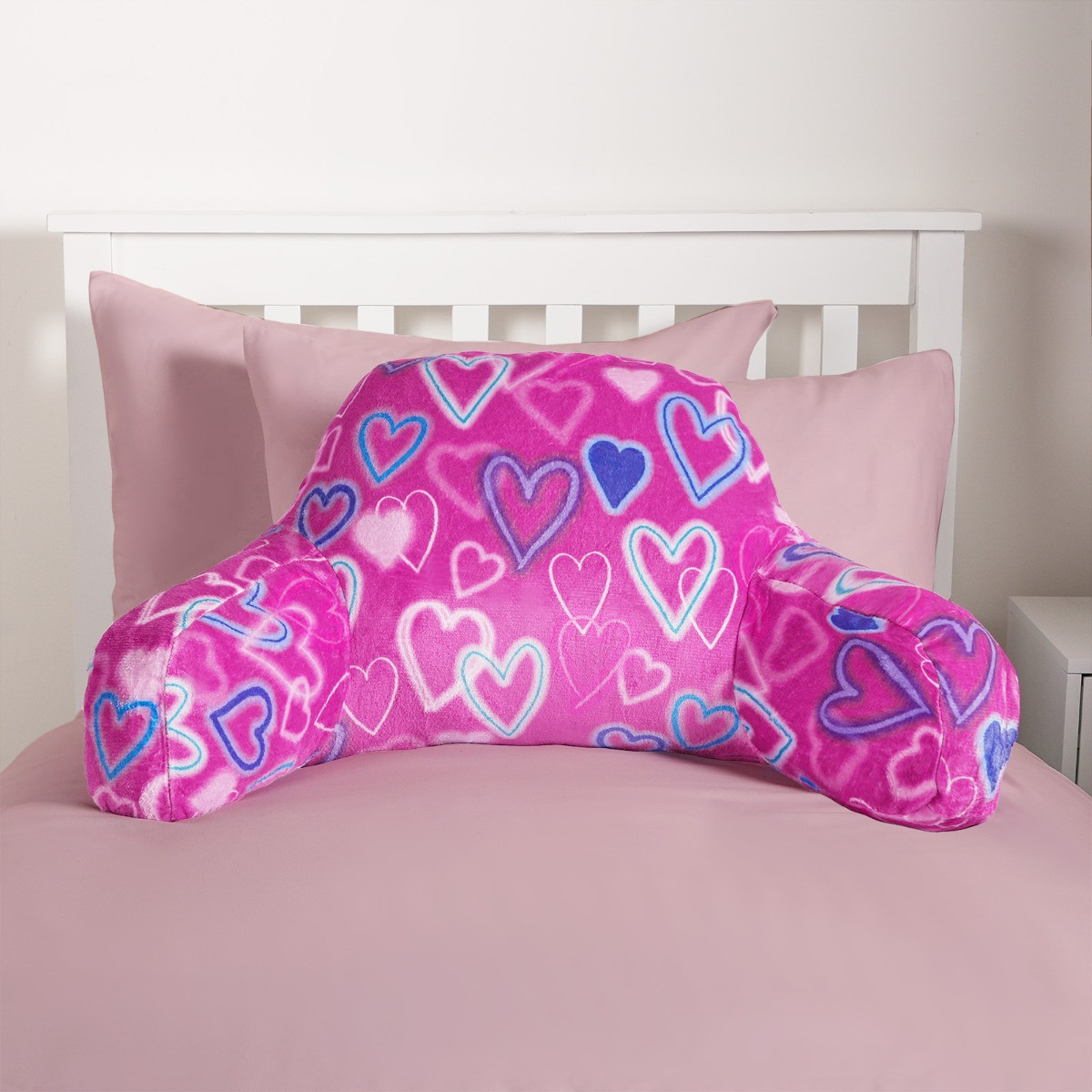 OHS Kids Neon Hearts Fleece Cuddle Cushion - Pink >