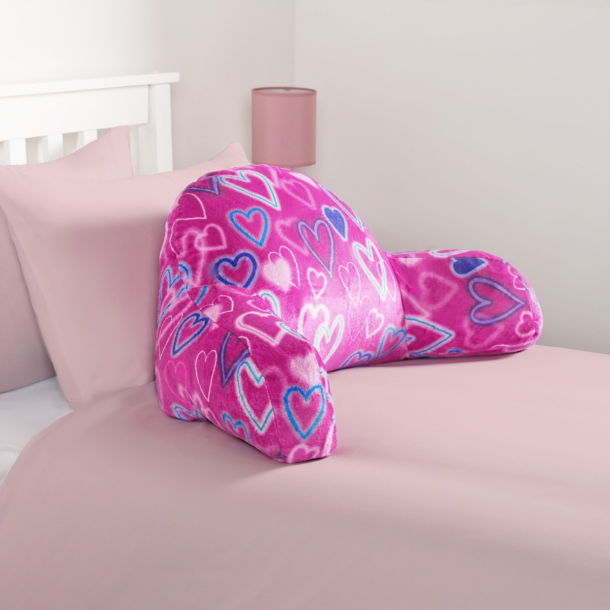 OHS Kids Neon Hearts Fleece Cuddle Cushion - Pink >