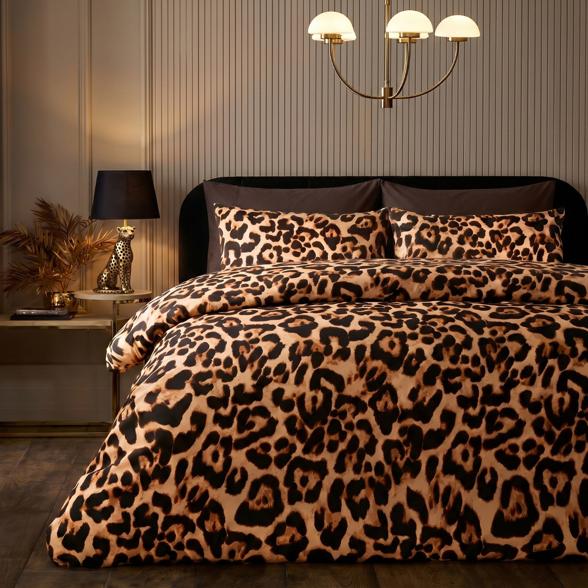 OHS Leopard Print Duvet Cover Set, Natural - Single >
