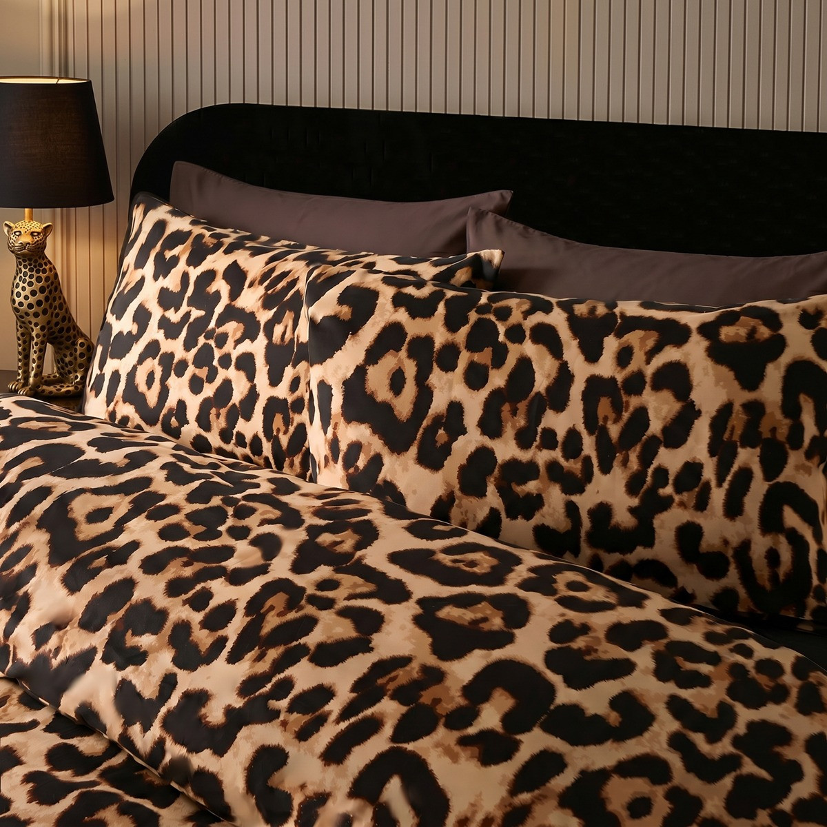 OHS Leopard Print Duvet Cover Set, Natural - Single >