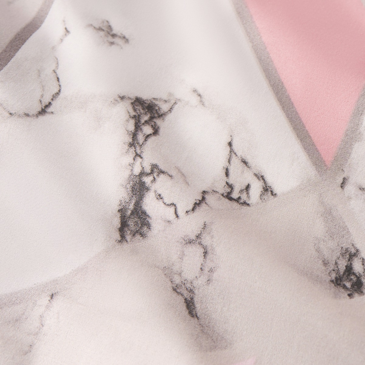 OHS Abstract Geometric Marble Print Reversible Duvet Cover Set - Blush>