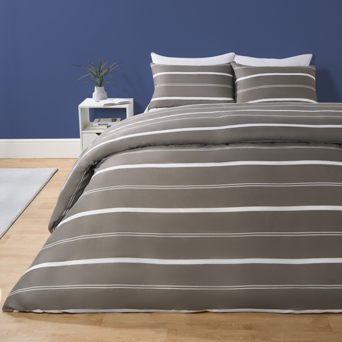 OHS Striped Print Duvet Cover Set - Grey >
