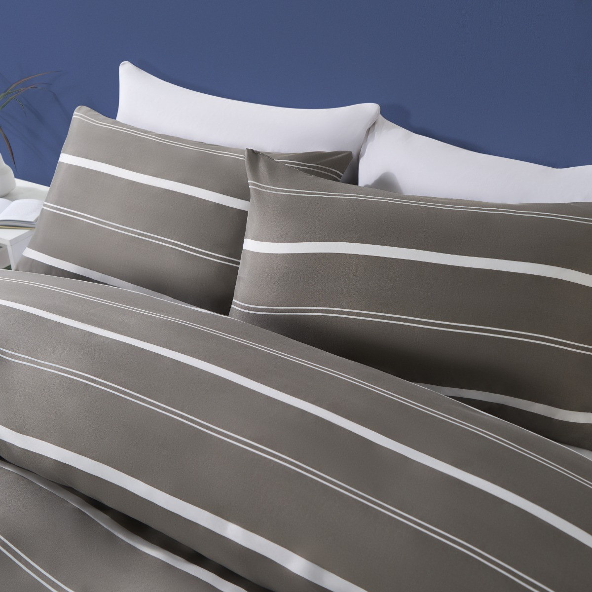 OHS Striped Print Duvet Cover Set - Grey >