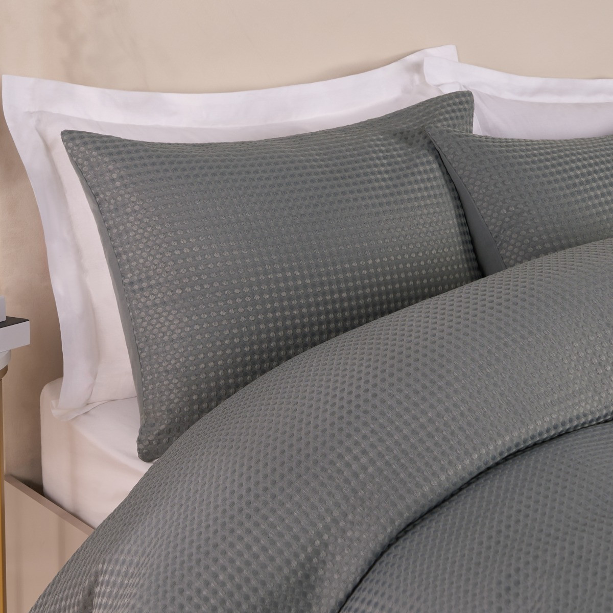 OHS Waffle Textured Duvet Cover Set, Grey Double