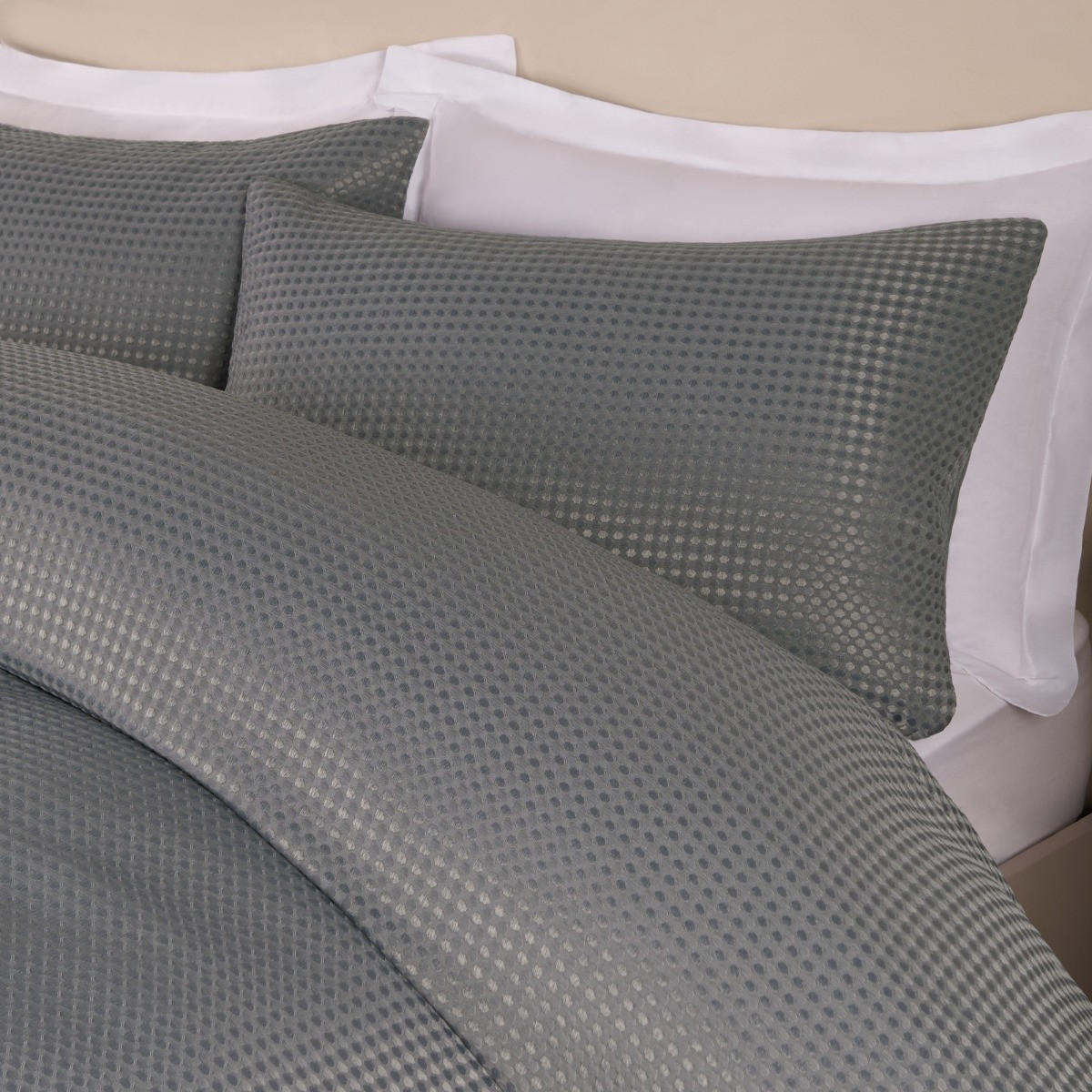 OHS Waffle Textured Duvet Cover Set, Grey Double