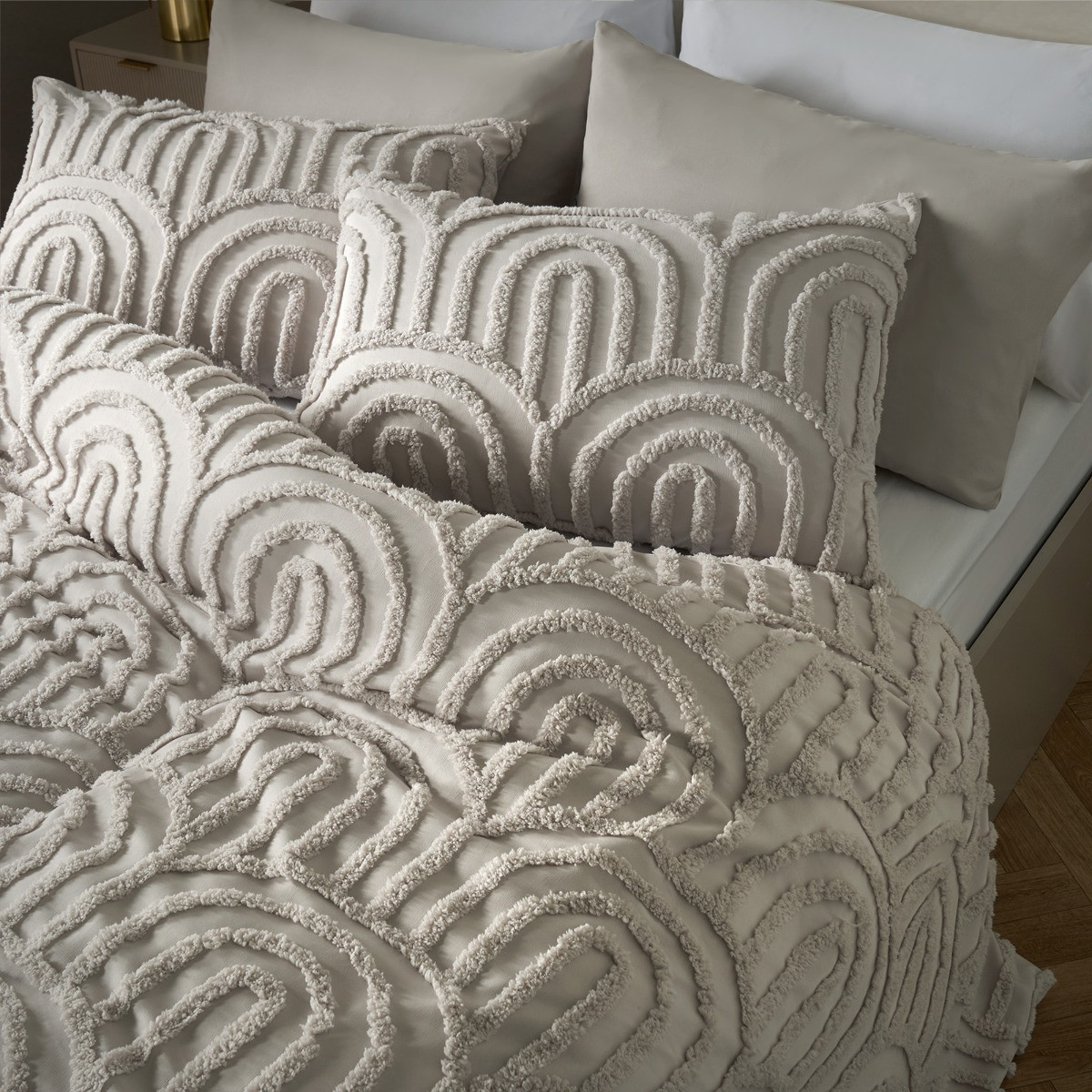 OHS Tufted Arches Duvet Cover Set, Stone - Super King>