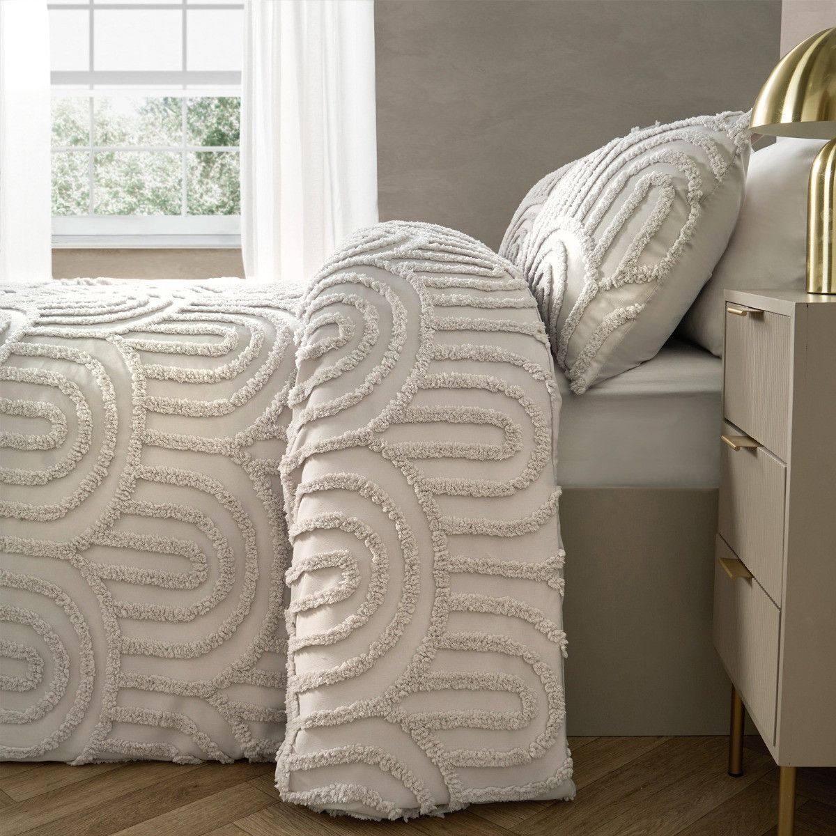 OHS Tufted Arches Duvet Cover Set, Stone - Super King>