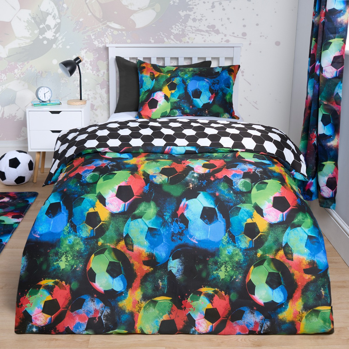 OHS Reversible Football Duvet Set, Neon- Double>