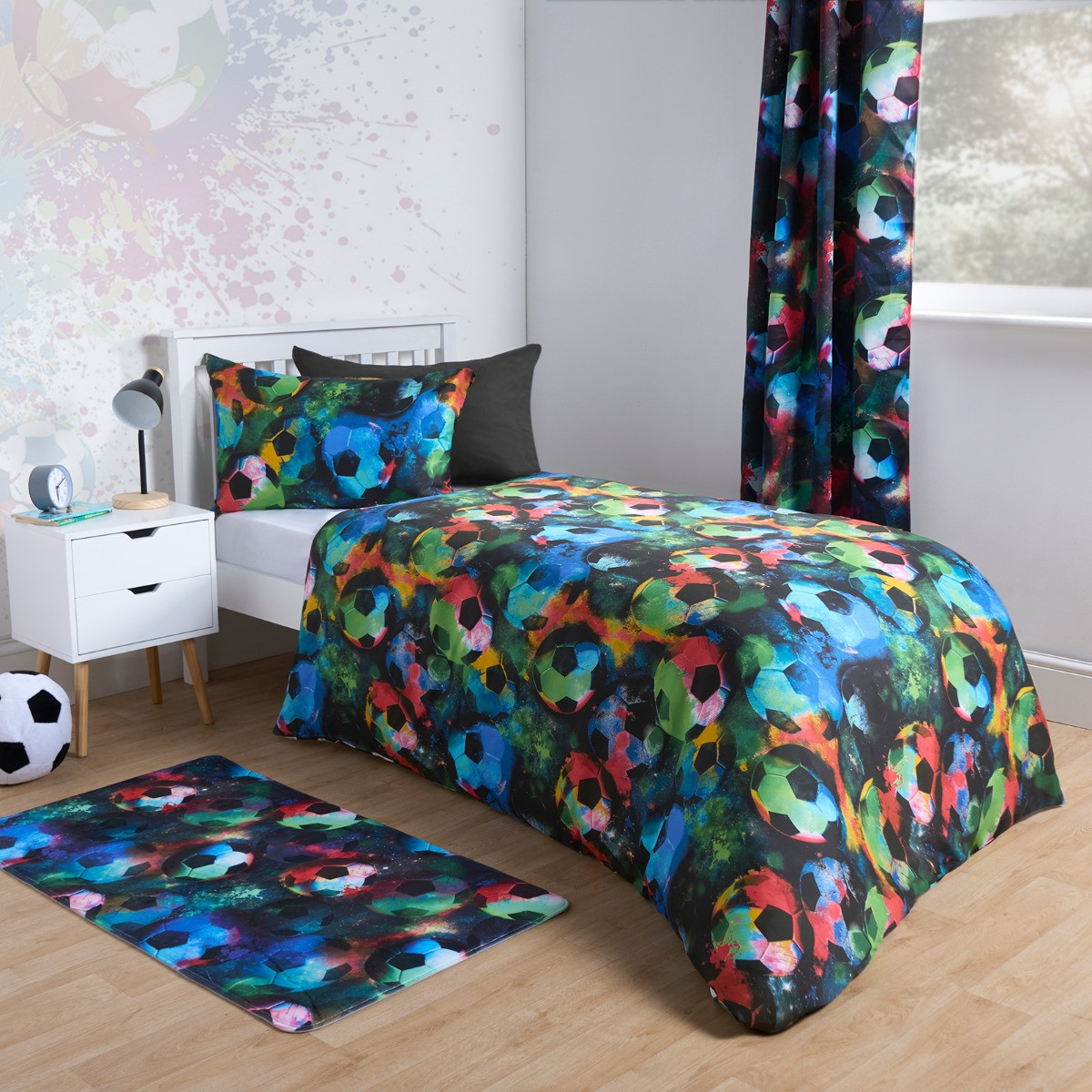 OHS Reversible Football Duvet Set, Neon- Double>