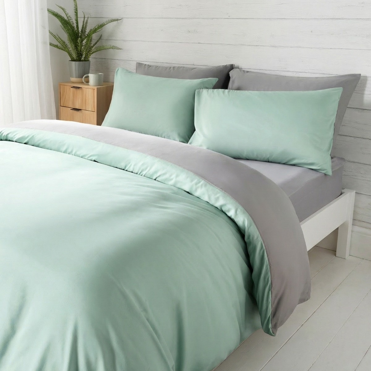 OHS Reversible Duvet Cover Set - Duck Egg/Grey>