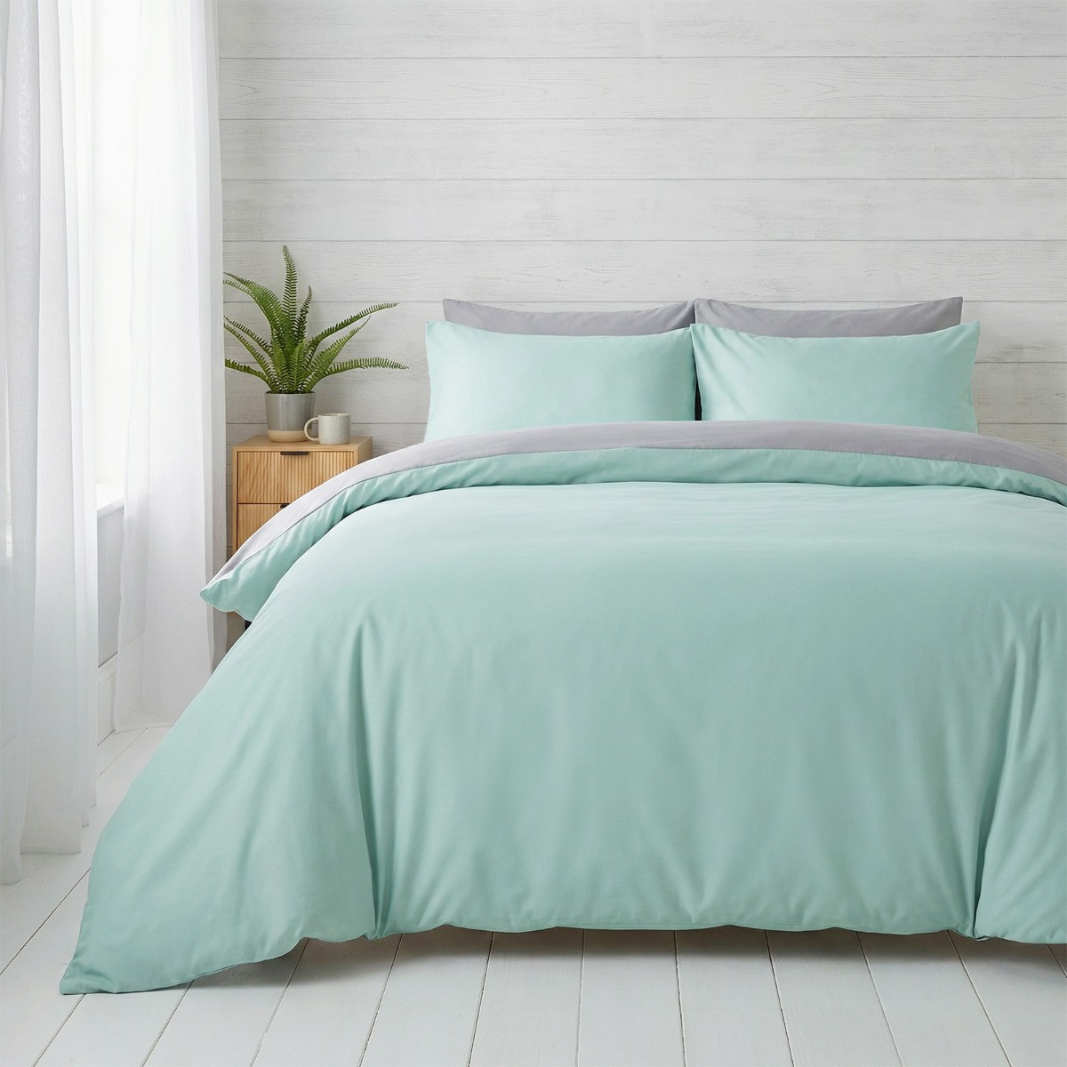 OHS Reversible Duvet Cover Set - Duck Egg/Grey>