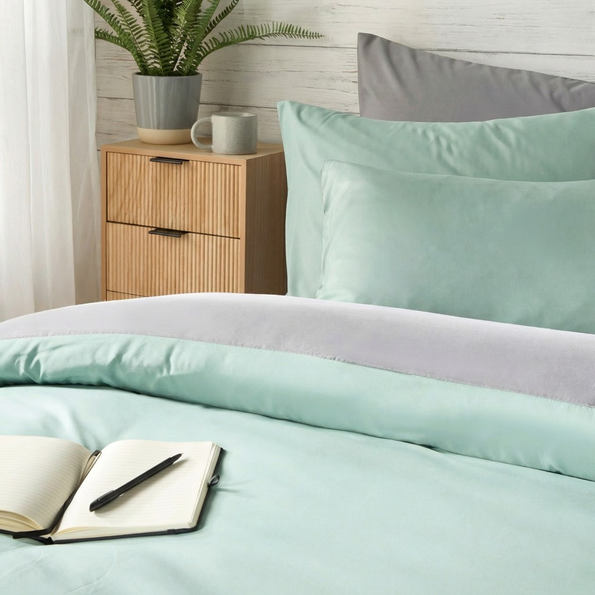 OHS Reversible Duvet Cover Set - Duck Egg/Grey>