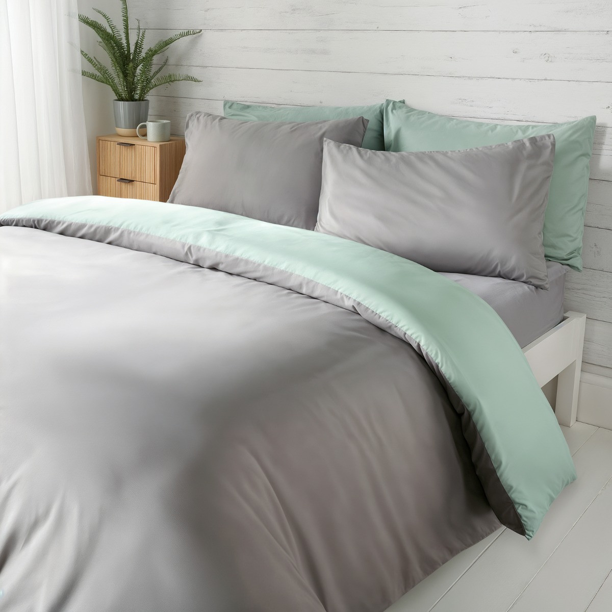 OHS Reversible Duvet Cover Set - Duck Egg/Grey>