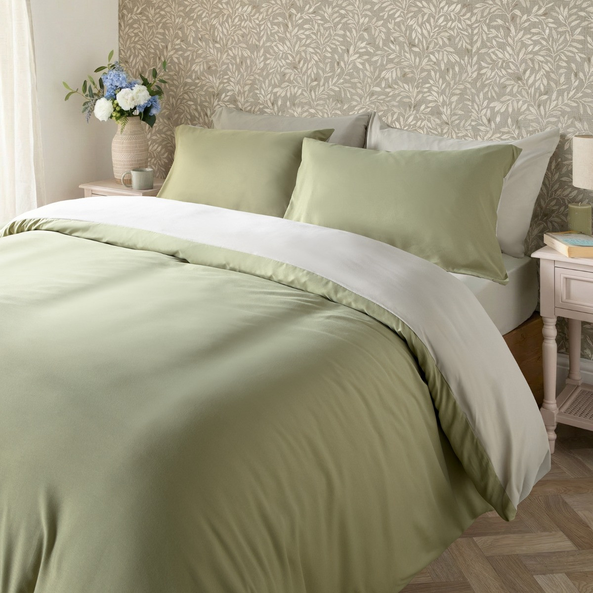OHS Reversible Duvet Cover Set - Natural/Sage>