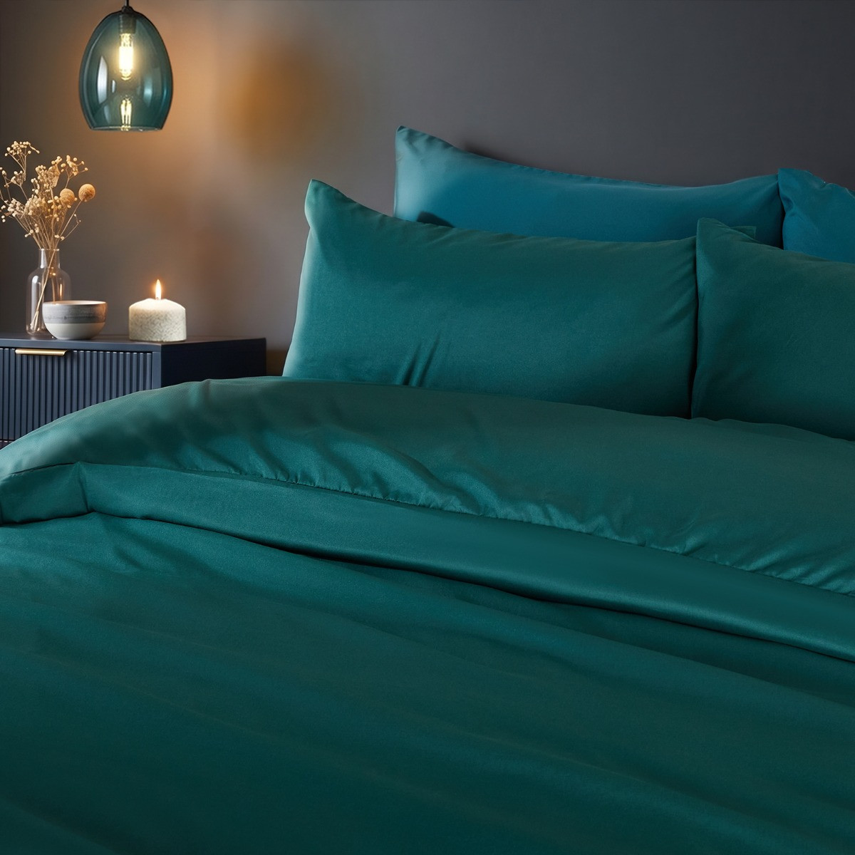 OHS Microfibre Duvet Set, Teal - Double>