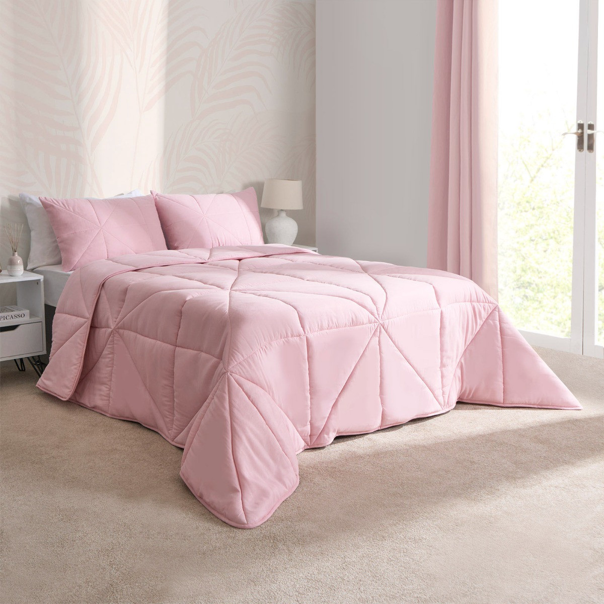OHS Coverless Geo Quilted 7.5 Tog Duvet Set - Blush>