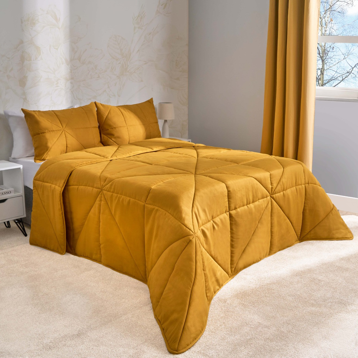OHS Coverless Geo Quilted 7.5 Tog Duvet Set, Ochre - Double>
