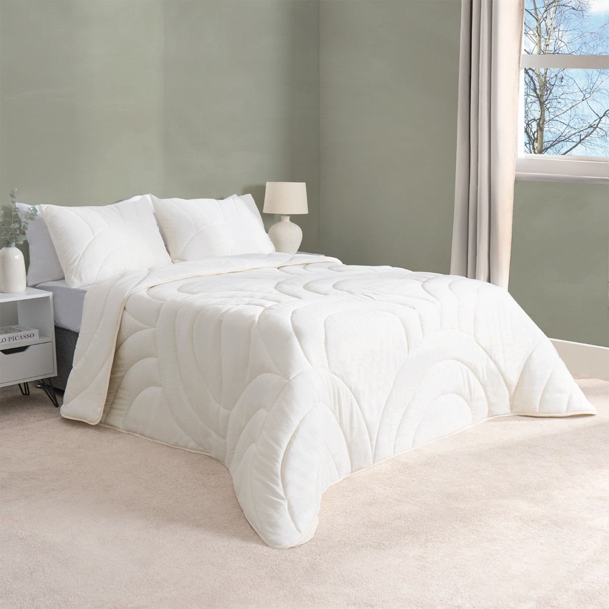 OHS Arches Quilted 7.5 Tog Duvet Set, Cream - Double>