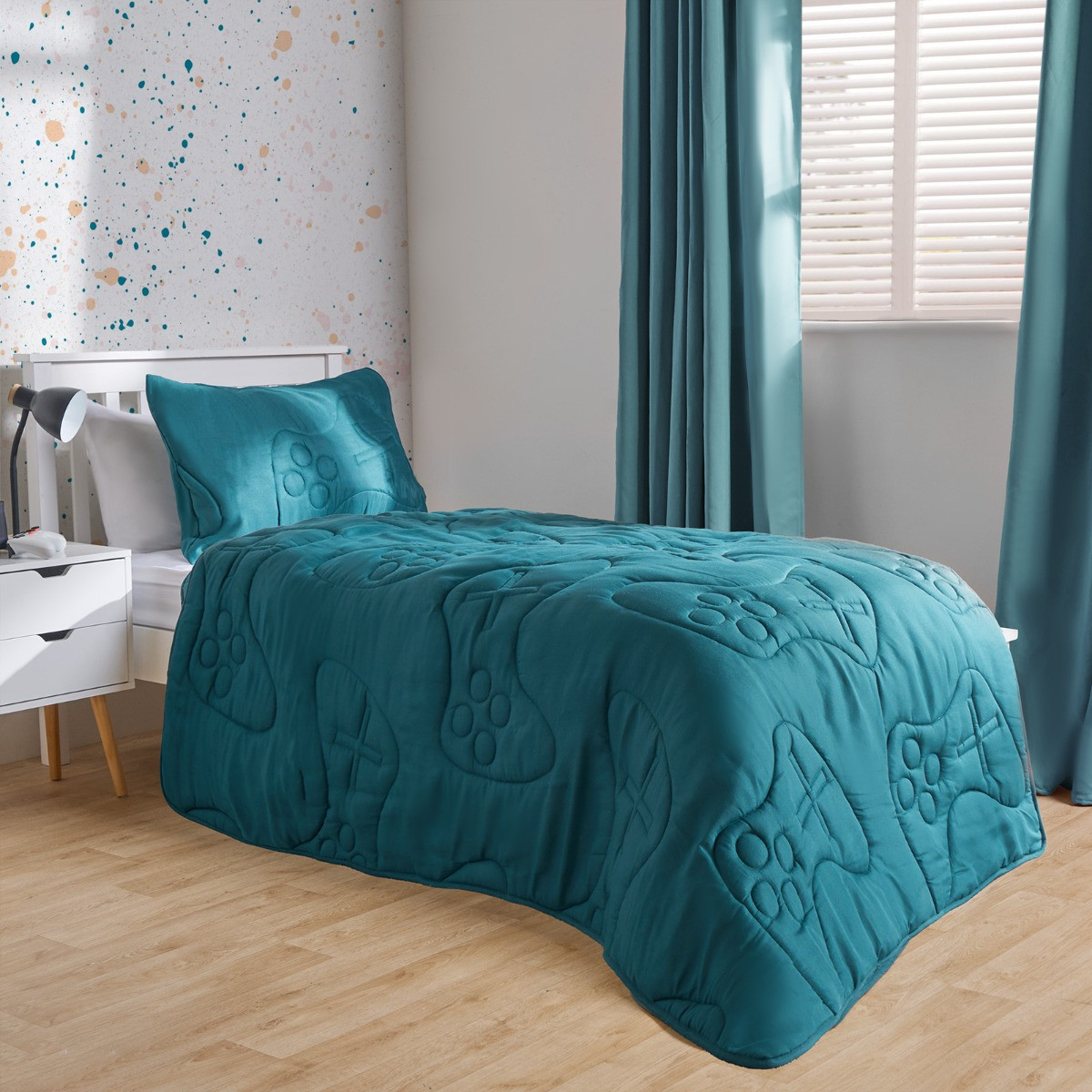 OHS Coverless Gaming Quilted 7.5 Tog Duvet Set - Teal>