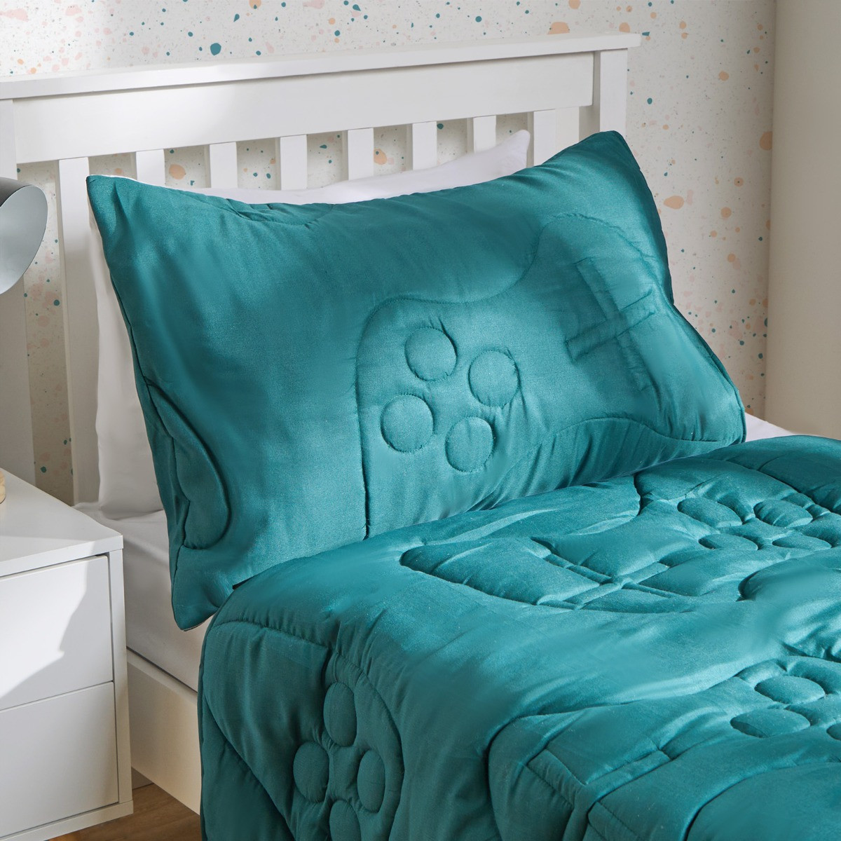 OHS Coverless Gaming Quilted 7.5 Tog Duvet Set, Teal - Single>