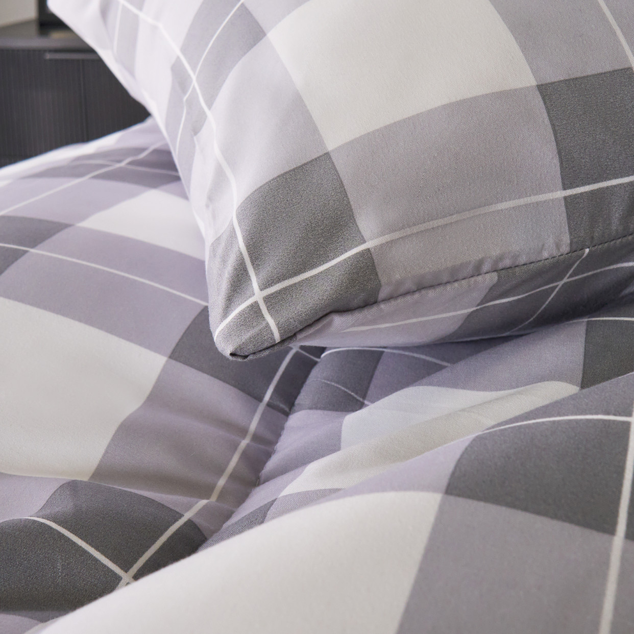 OHS Gingham Coverless 10.5 Tog Duvet & Pillowcases - Grey>