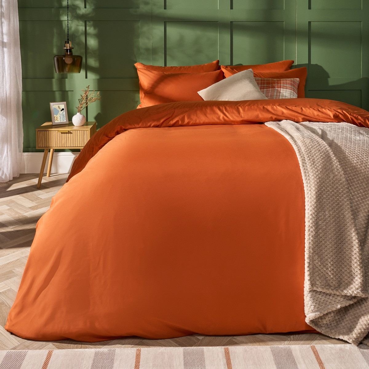 OHS Plain Duvet Cover Set, Rust- Single>