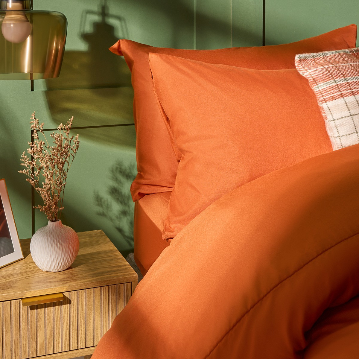 OHS Plain Duvet Cover Set, Rust- Double>