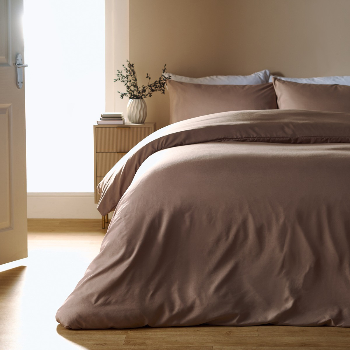 OHS Plain Duvet Cover Set, Natural - King>