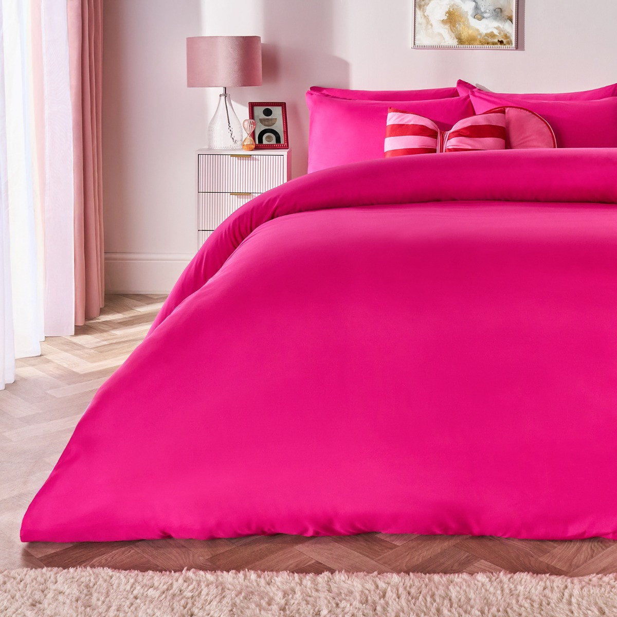 OHS Plain Duvet Cover Set, Hot Pink - Double>