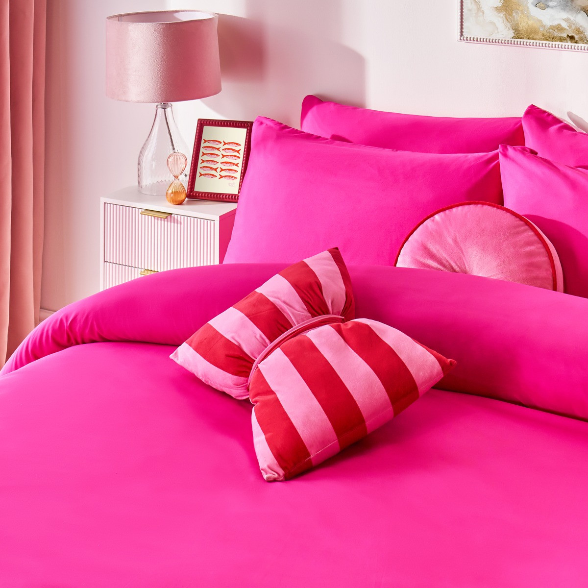 OHS Plain Duvet Cover Set, Hot Pink - Double>