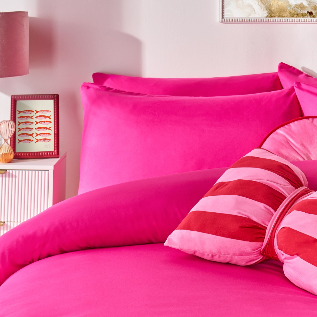 OHS Plain Duvet Cover Set, Hot Pink - Double>