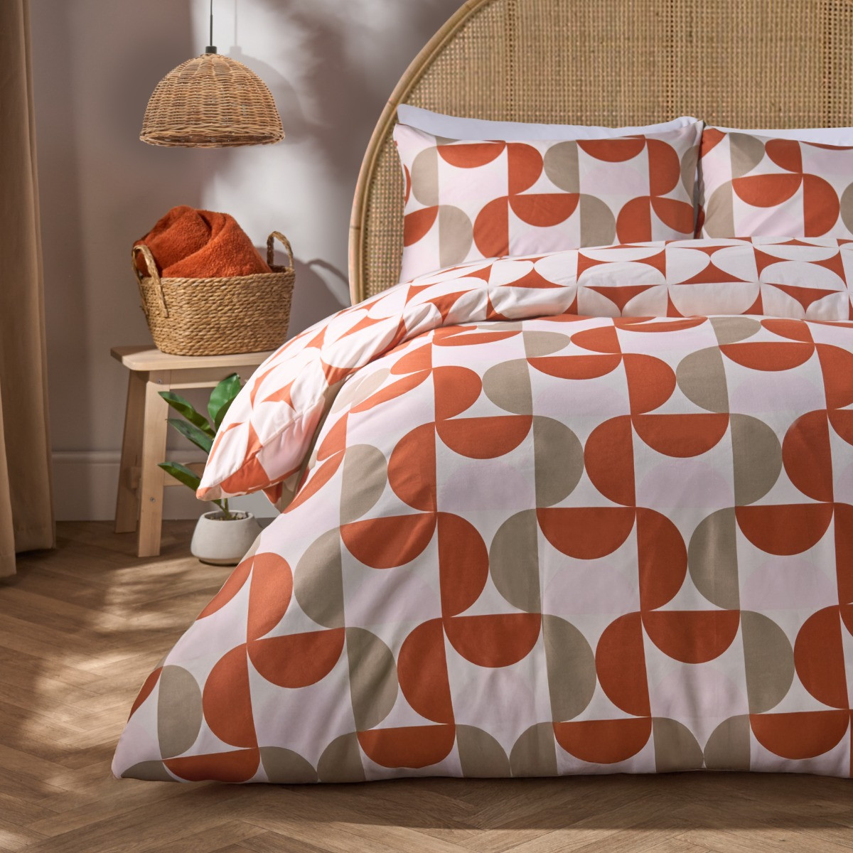 OHS Moroccan Abstract Duvet Cover Set - Rust/ Natural >