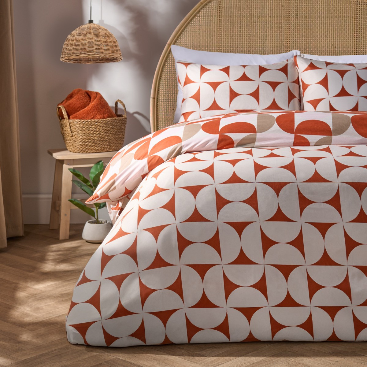 OHS Moroccan Abstract Duvet Cover Set, Rust/Natural - King>