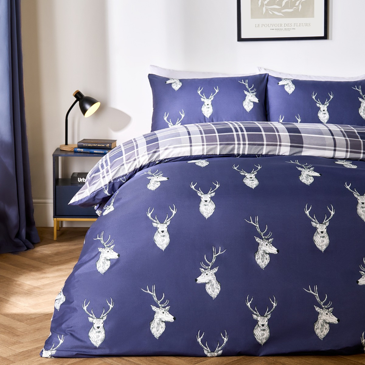 OHS Stag Reversible Duvet Set - Navy>