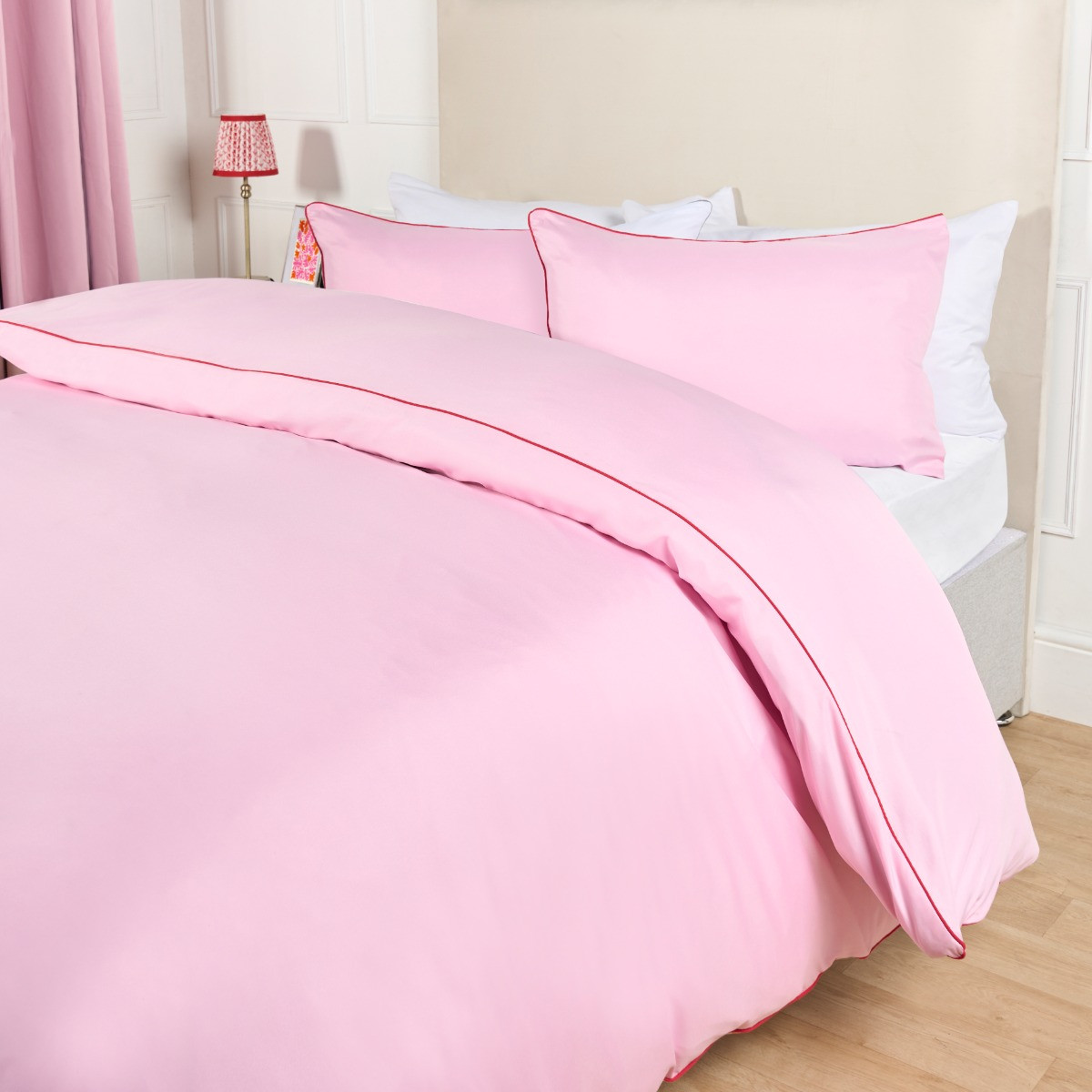 OHS Piped Edge Duvet Cover Set - Pink/Red>