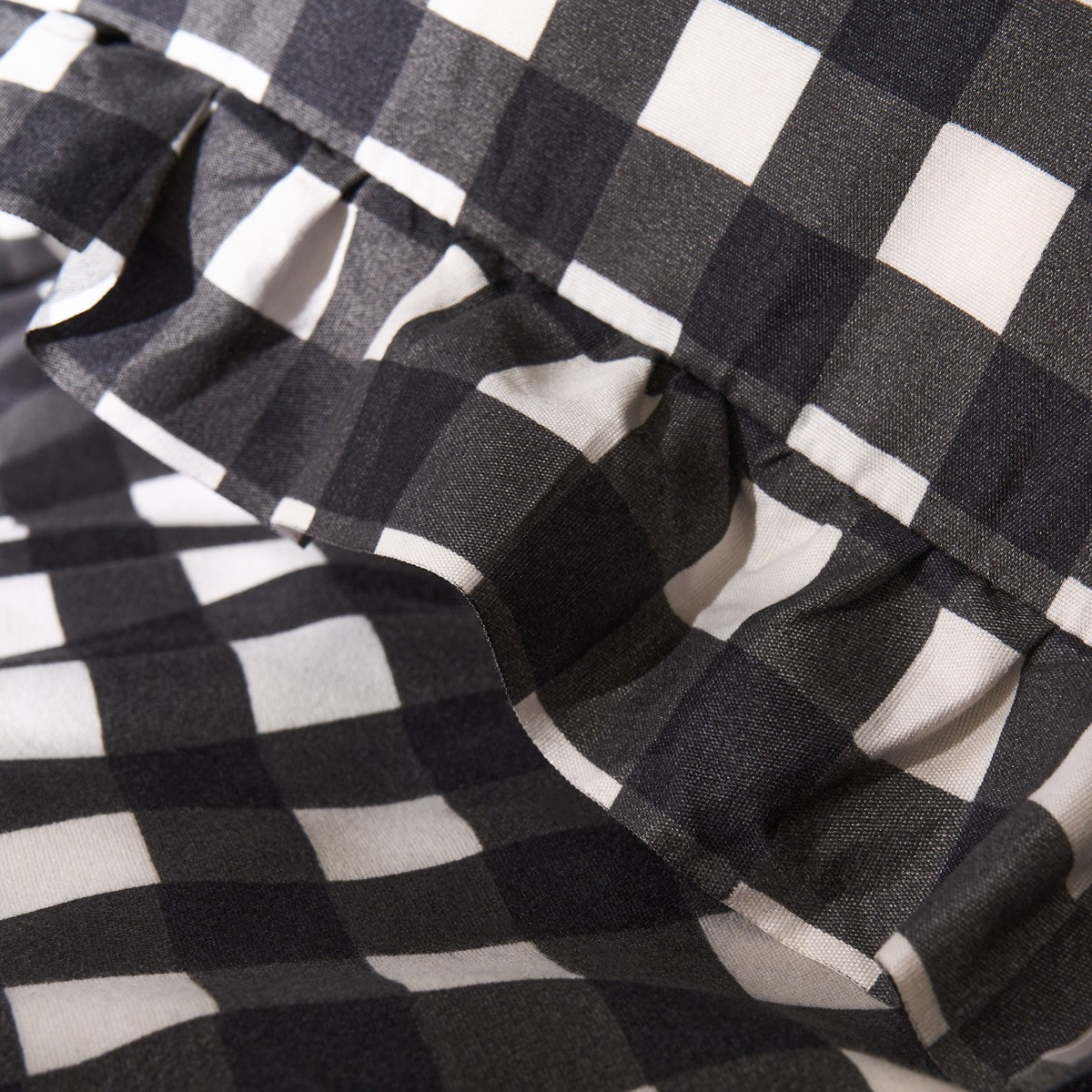 OHS Gingham Frill Duvet Cover Set, Monochrome - Double>