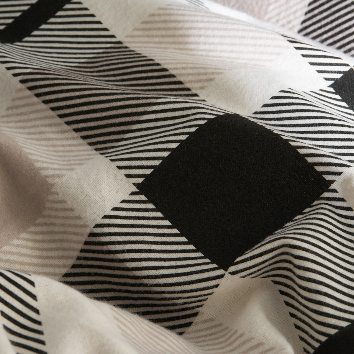 OHS Farmers Check Brushed Cotton Duvet Cover Set, Monochrome - Super King>
