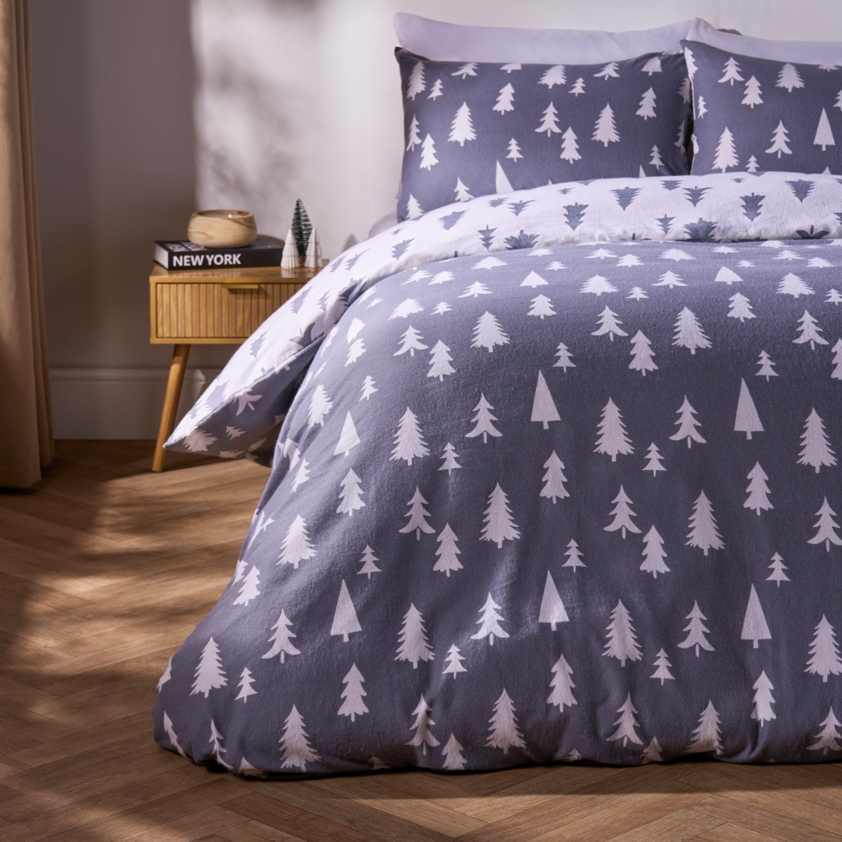 OHS Simple Tree Brushed Cotton Duvet Cover Set - Grey>