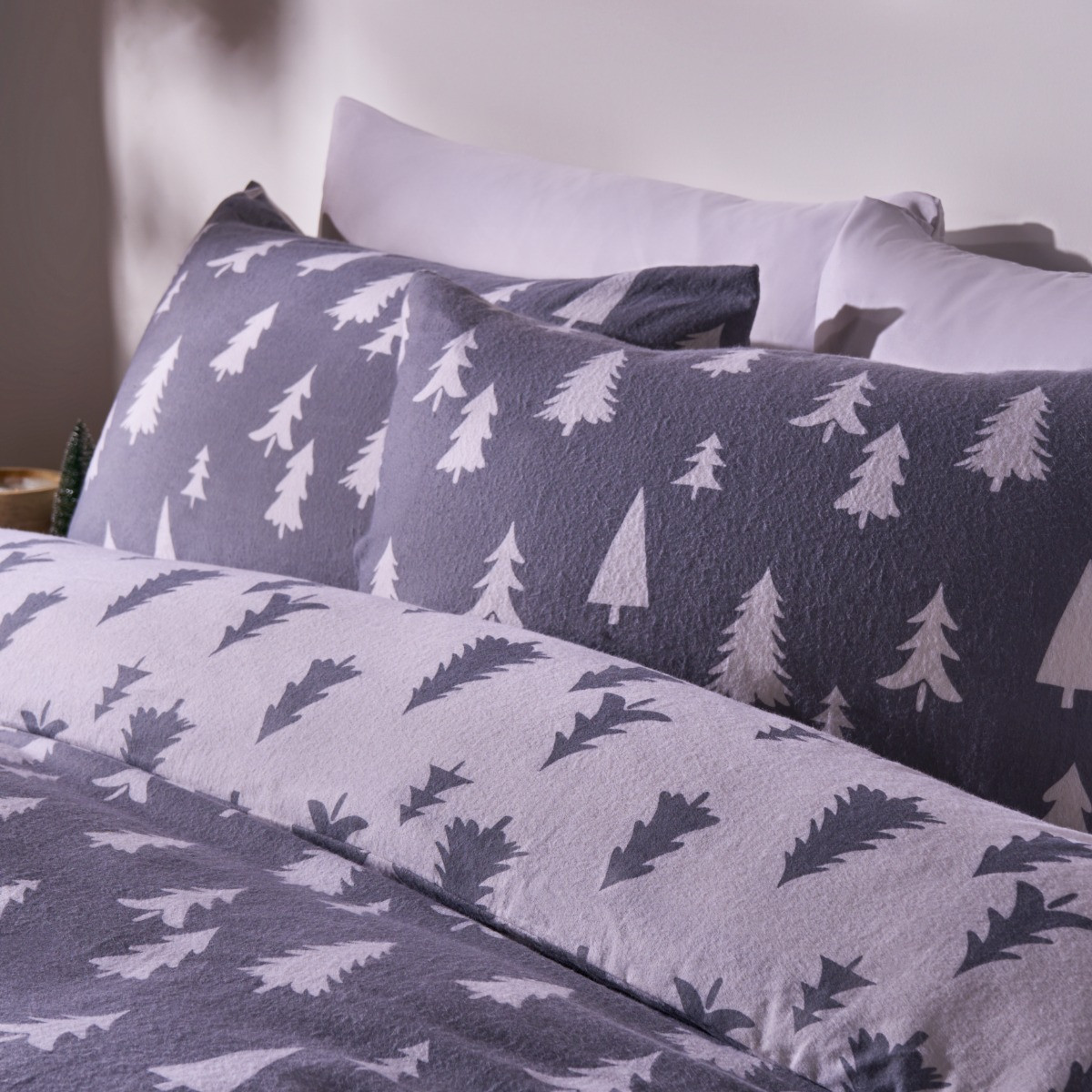OHS Simple Tree Brushed Cotton Duvet Cover Set - Grey>