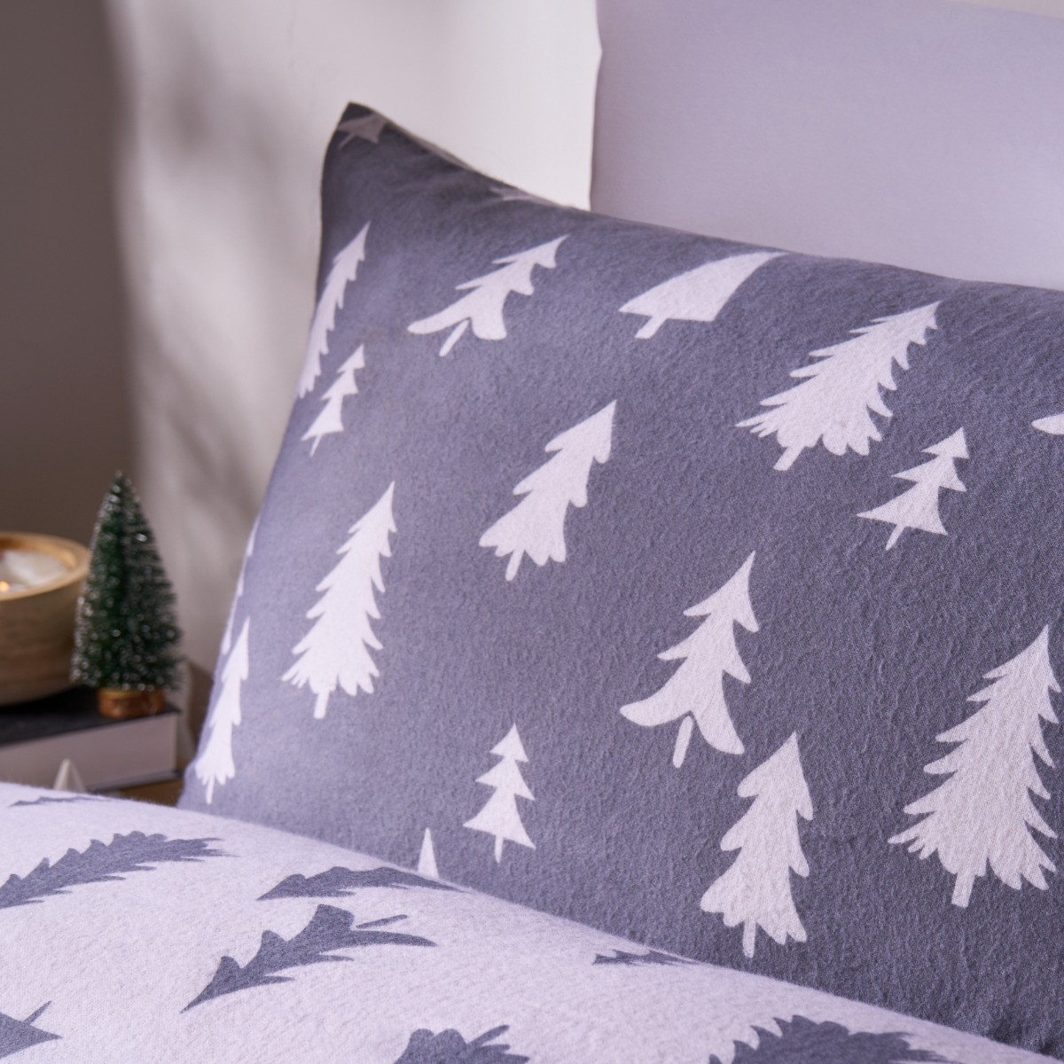 OHS Simple Tree Brushed Cotton Duvet Cover Set - Grey>