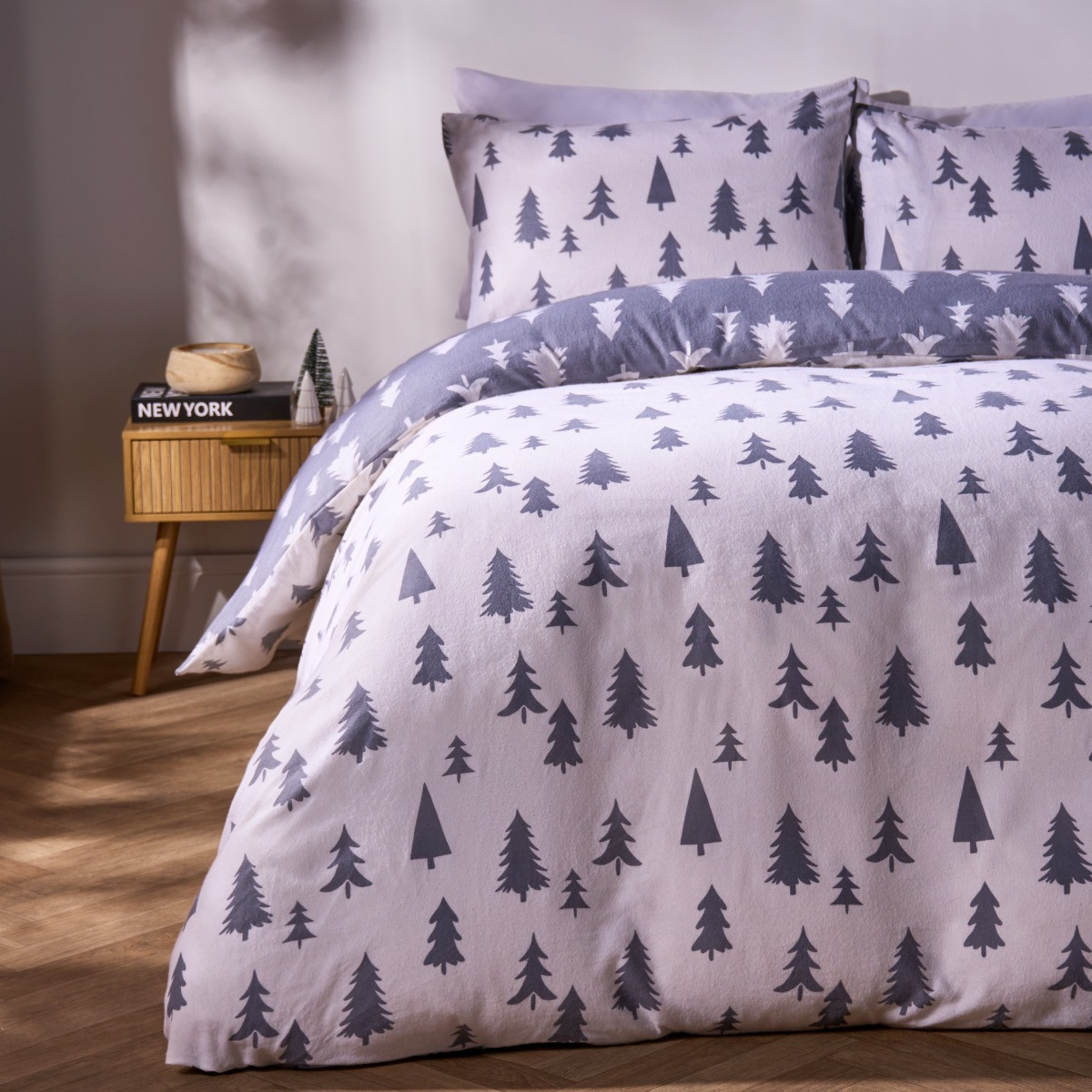 OHS Simple Tree Brushed Cotton Duvet Cover Set - Grey>