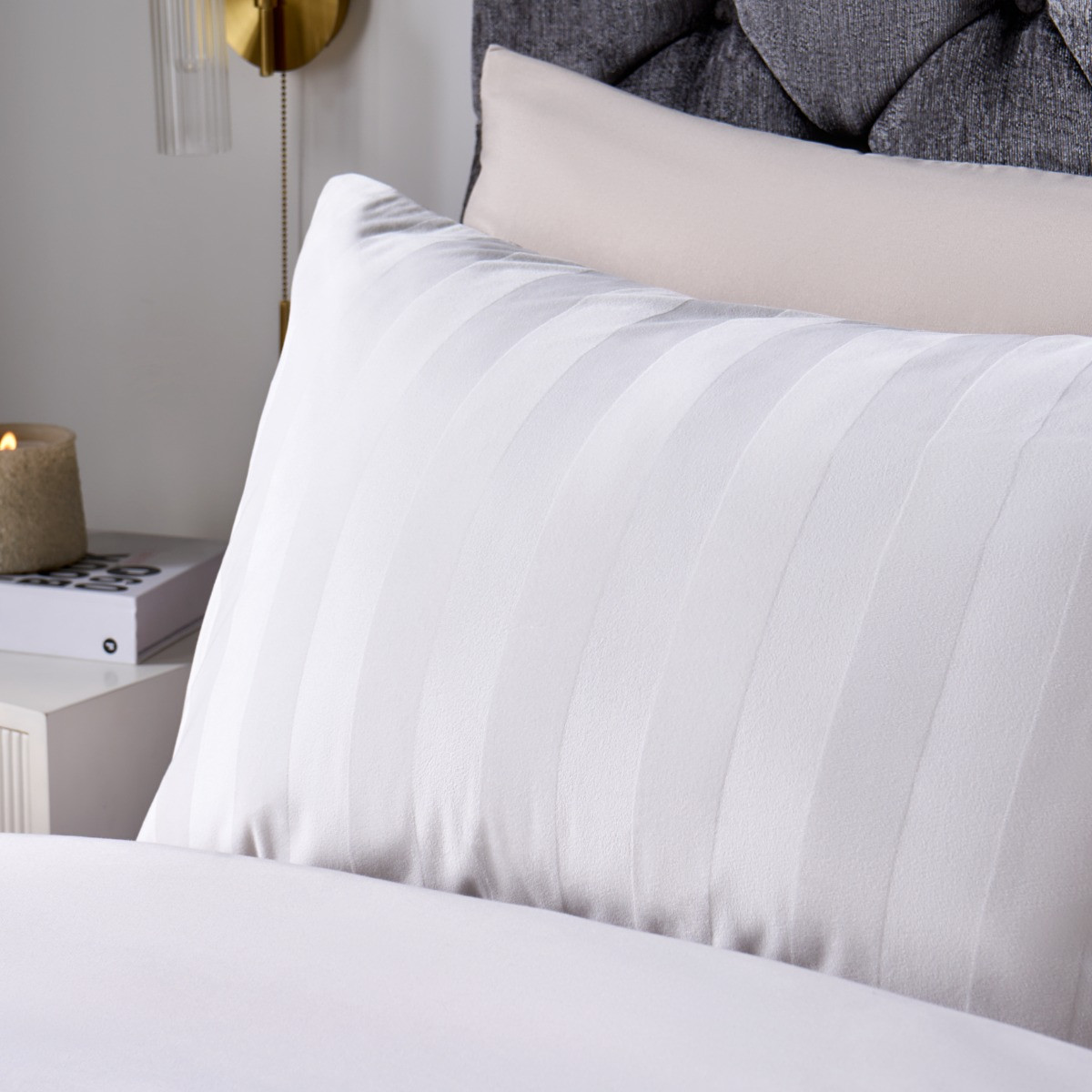 OHS Velvet Stripe Duvet Cover Set - Cream>