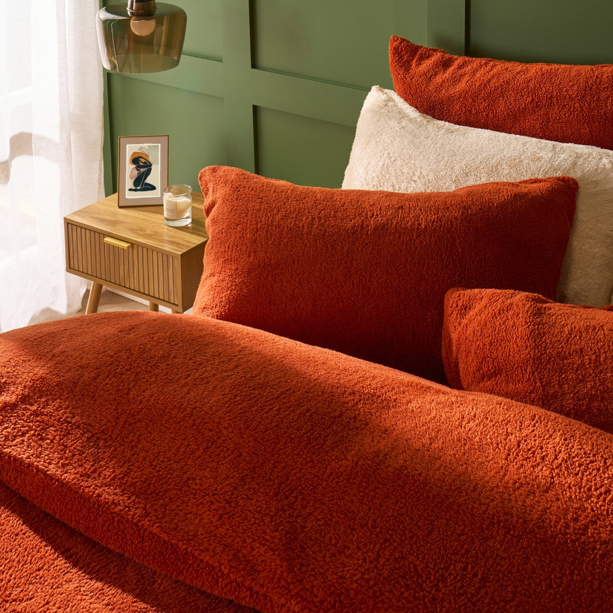 OHS Teddy Fleece Duvet Cover Set - Rust>